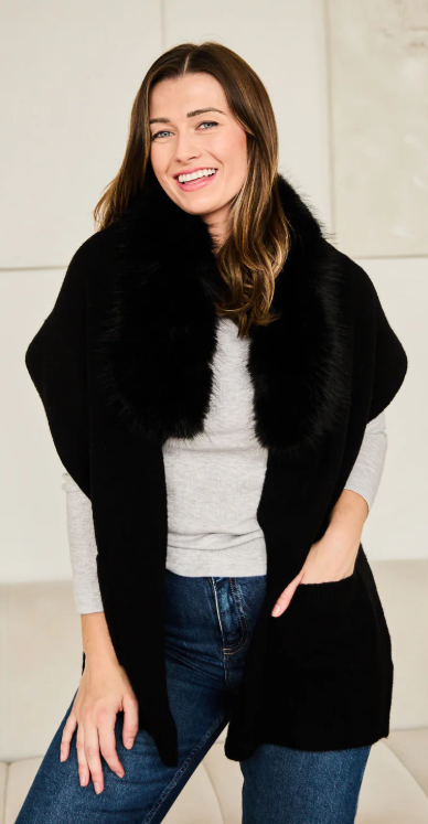Winter Stole Fur Collar Black Scarf