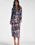 Blue Marble Long Sleeve Midi Wrap Dress