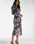 Blue Marble Long Sleeve Midi Wrap Dress
