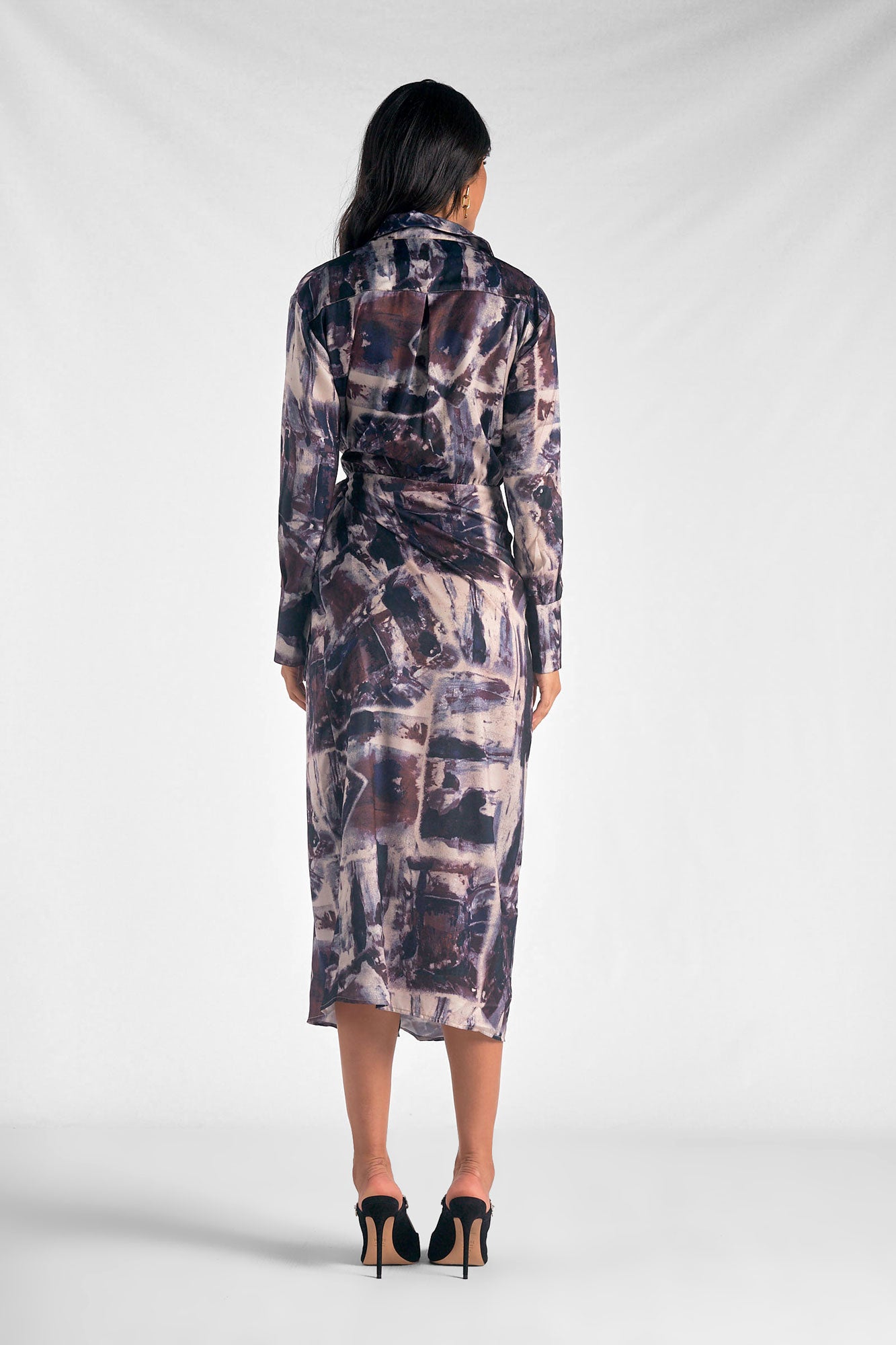 Blue Marble Long Sleeve Midi Wrap Dress