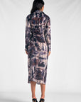 Blue Marble Long Sleeve Midi Wrap Dress