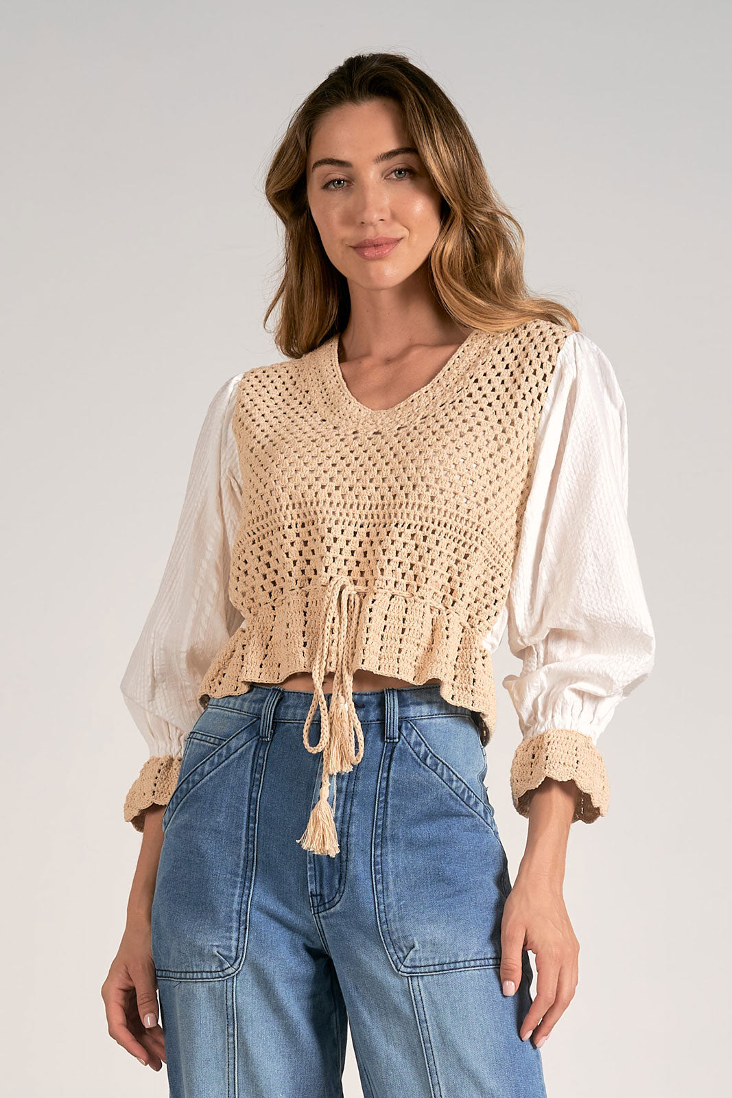3/4 Sleeve Crochet Yarn Top