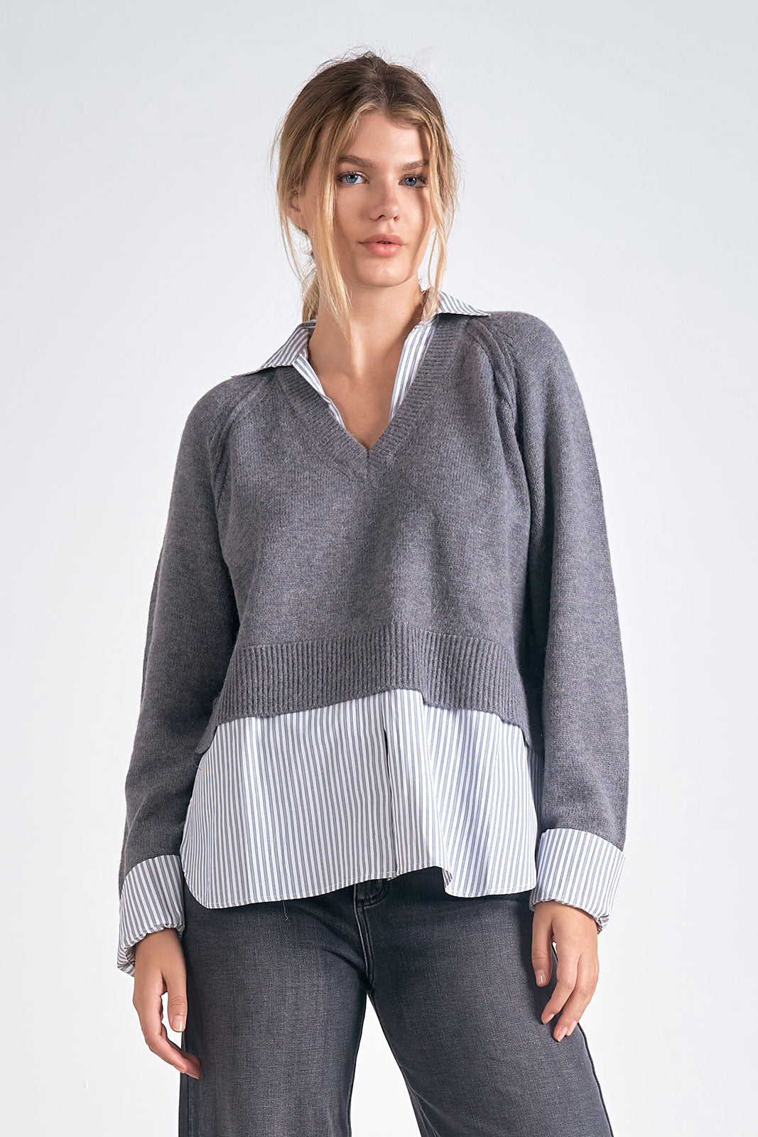 Long Sleeve Shirt Sweater - Grey