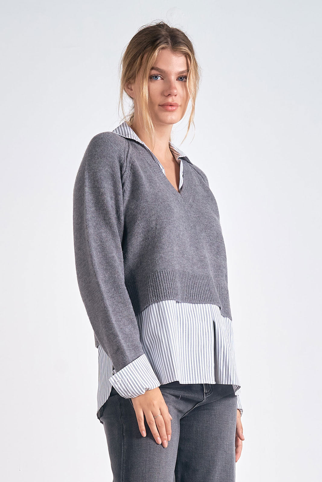 Long Sleeve Shirt Sweater - Grey