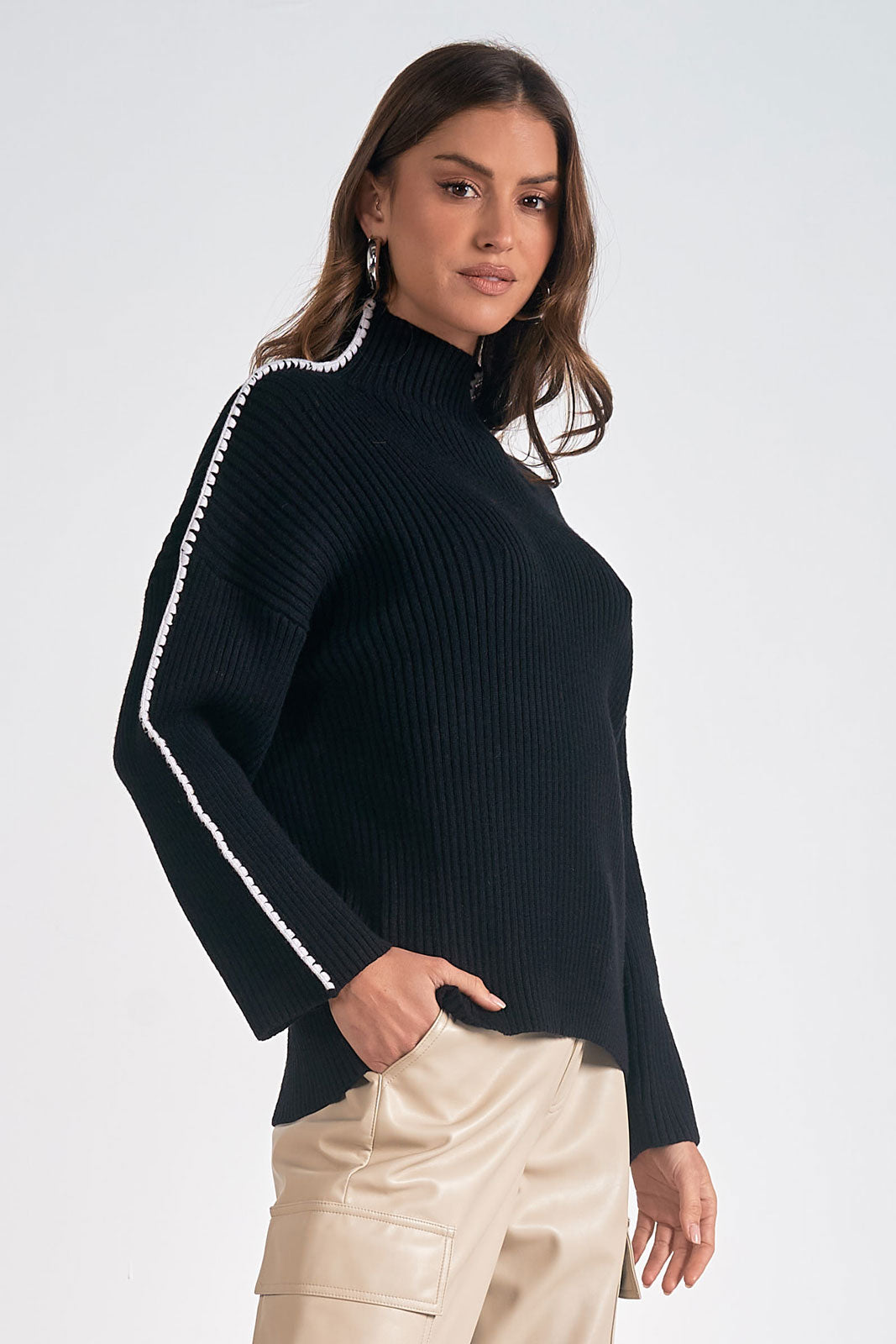 Mock Neck Trimmed Sweater