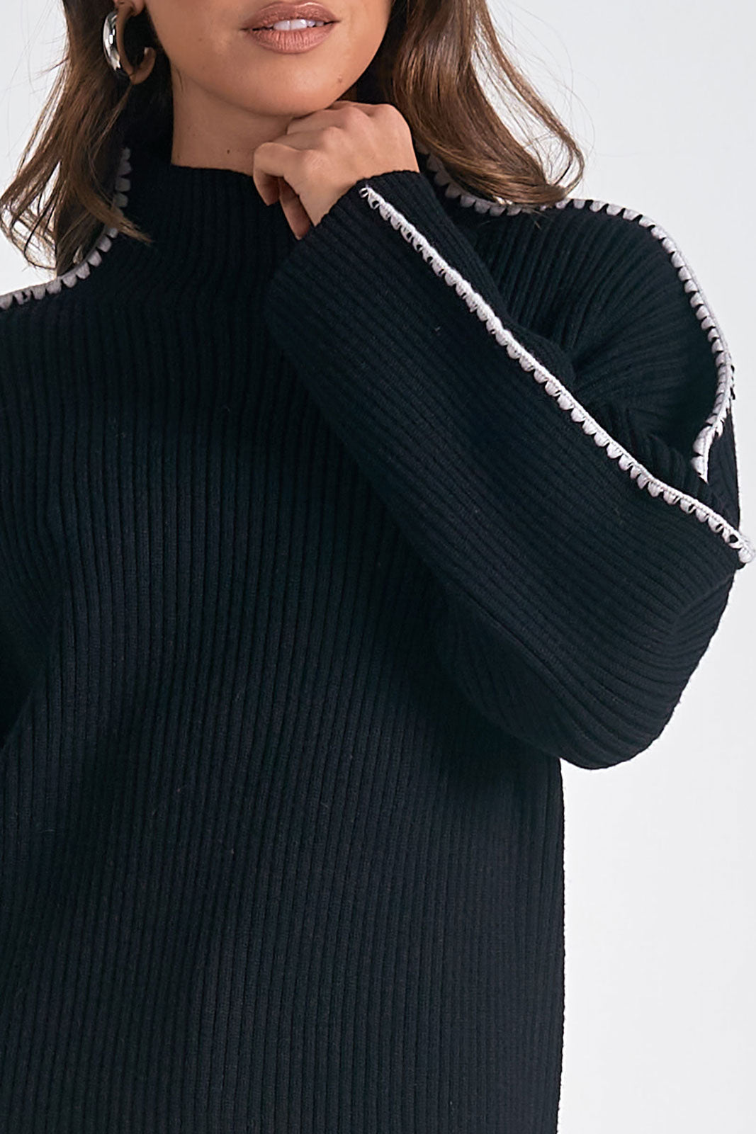 Mock Neck Trimmed Sweater