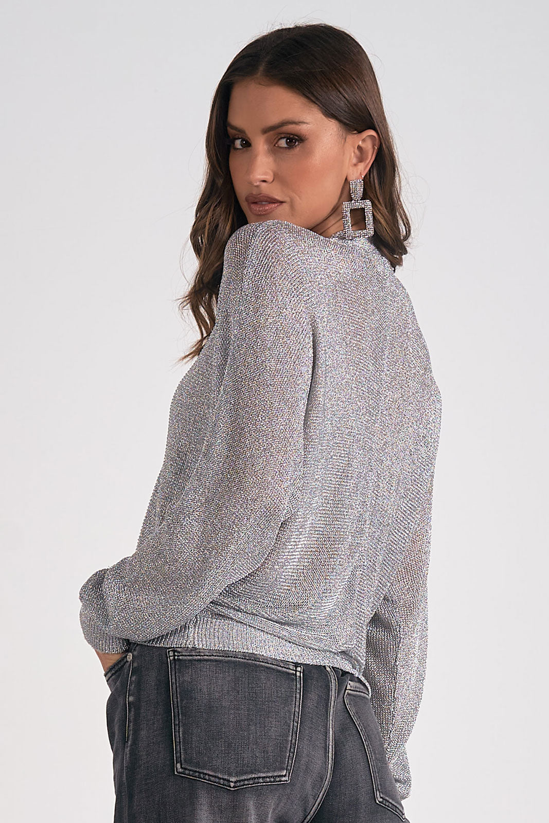 Metallic Zip Sweater Cardigan