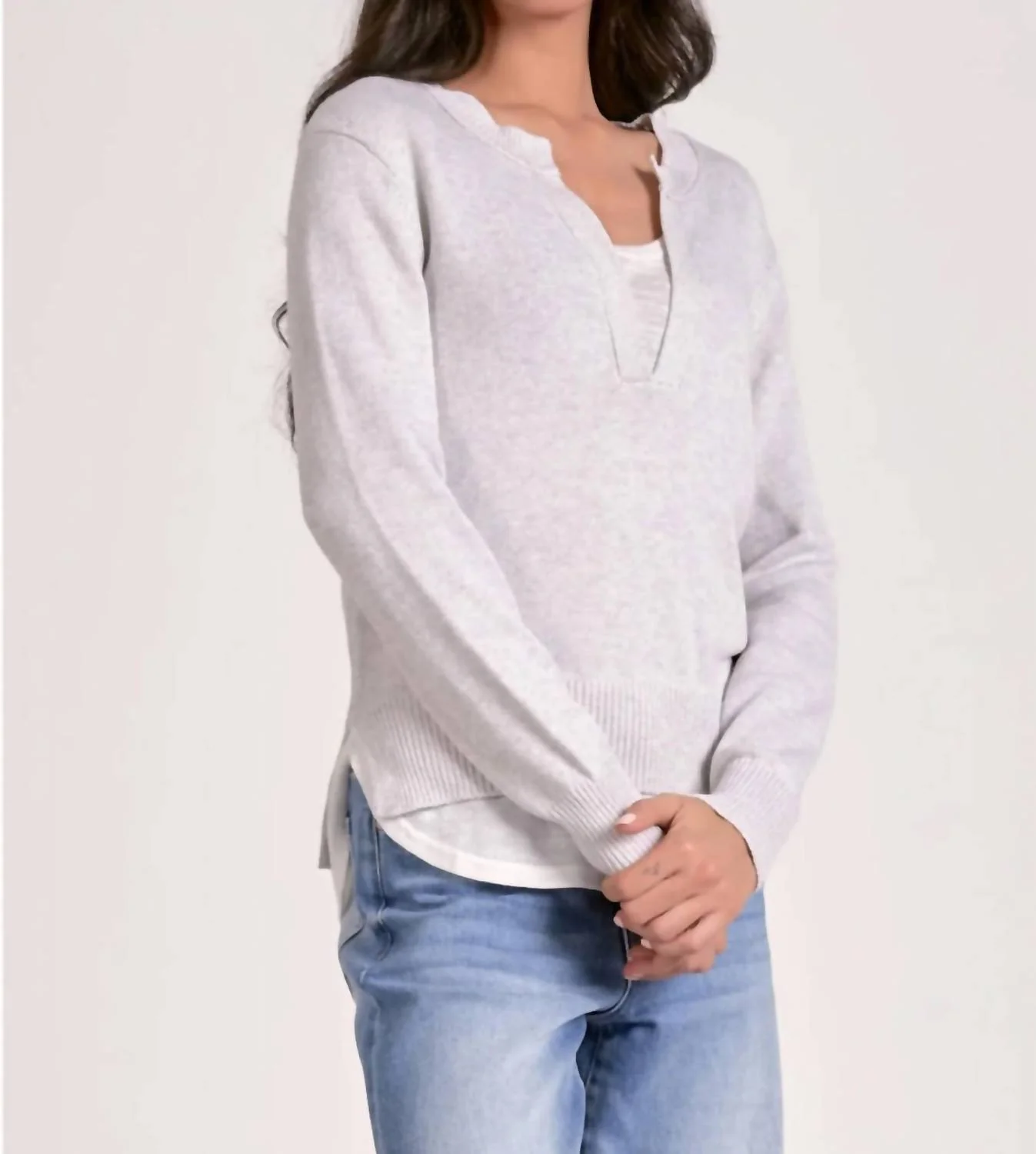 Grey Warm/White Vneck Layered