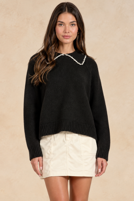 Black Stitched Collar Sweater