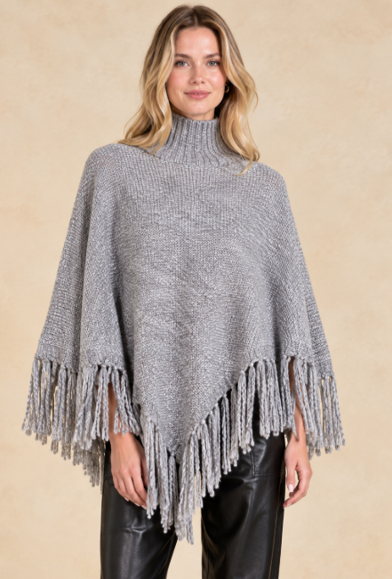 Grey Turtleneck Fringe Sweater