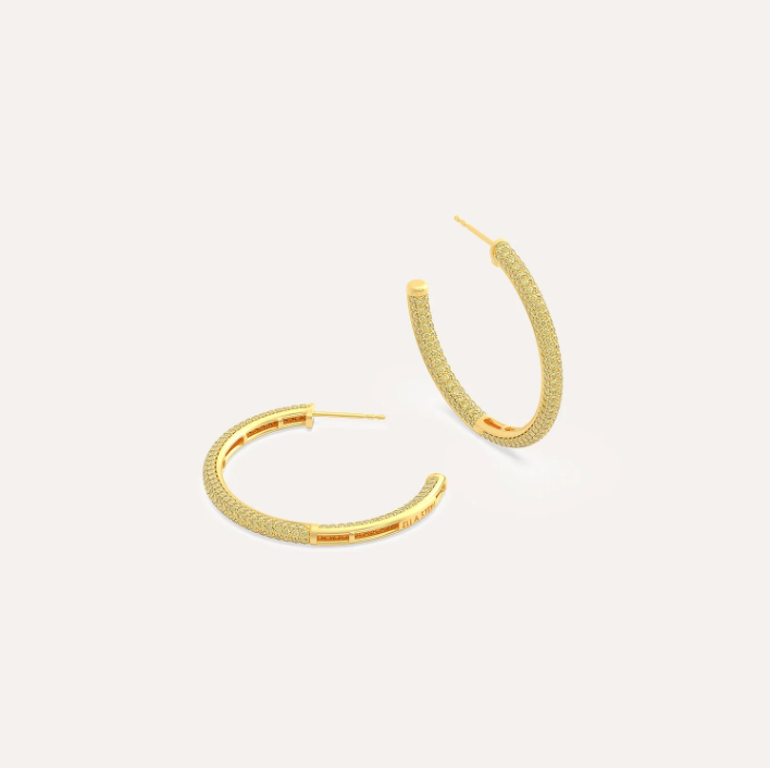 Two-Tone Medium Hoop Earrings - Yellow