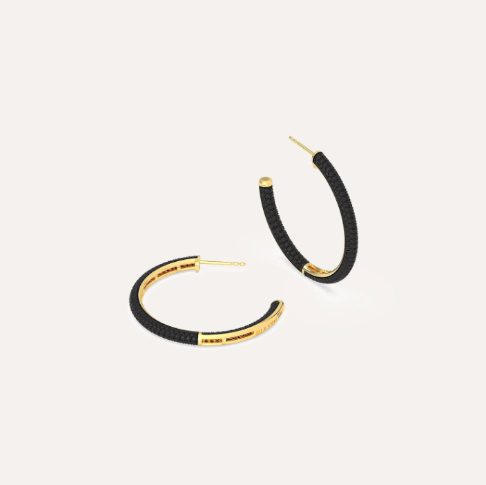 Two-Tone Medium Hoop Earrings - Black