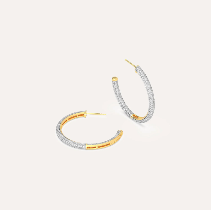 Two-Tone Medium Hoop Earrings - White