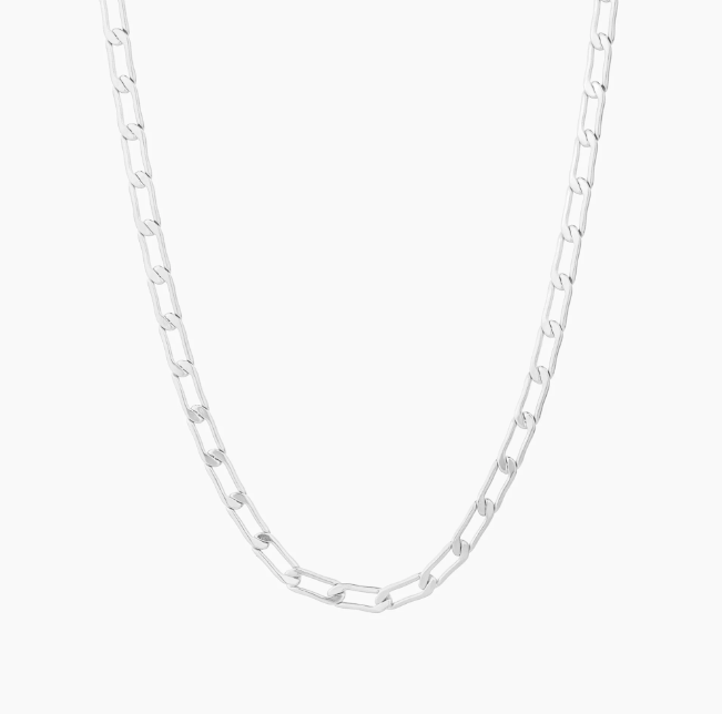 Flat Curb-Link Charm Necklace Silver