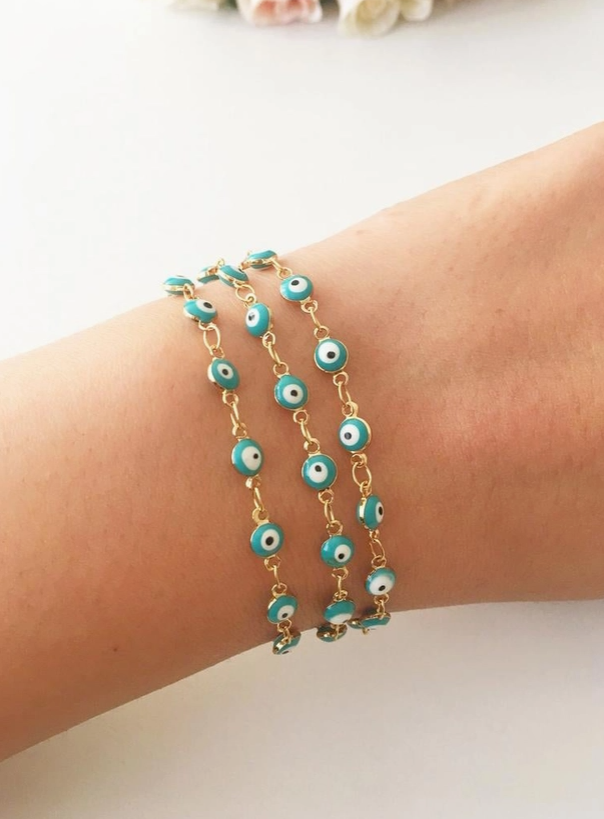 Evil Eye Bracelet Gold Link Chain