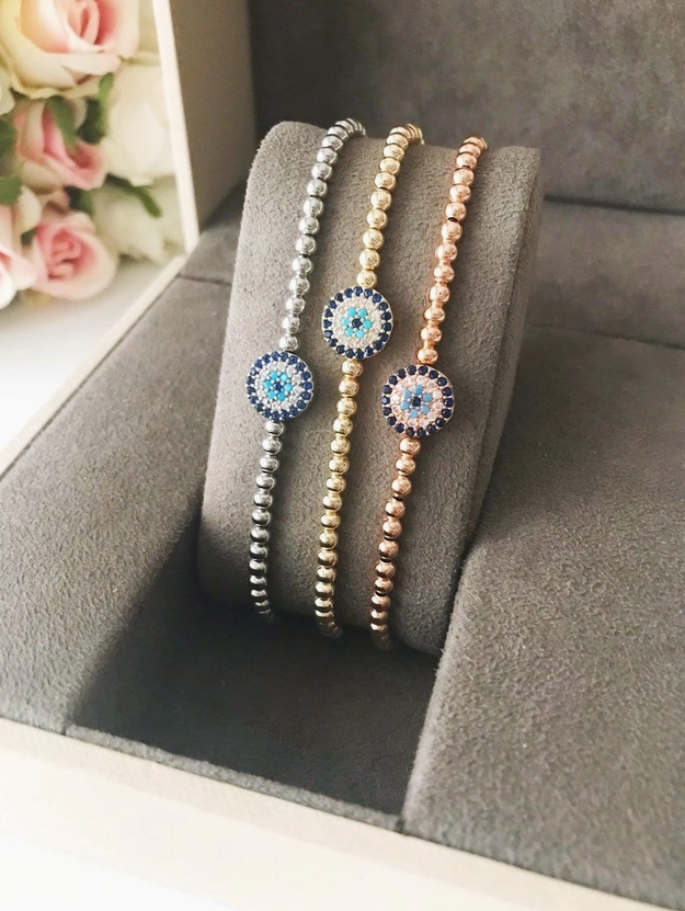 Circle Adjustable Evil Eye Bracelet SIL