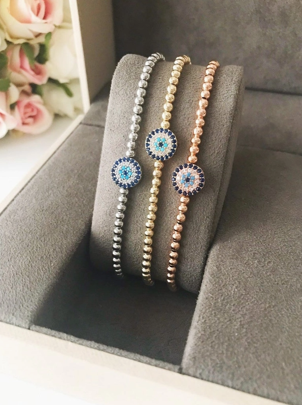Gold Circle Adjustable Evil Eye Bracelet