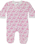 Baby Zipper Footie - Pink Smiley Peac NB