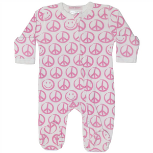 Baby Zipper Footie - Pink Smiley Peac NB