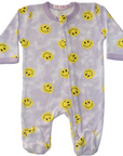 Baby Zipper Footie - Lilac Smiley NB