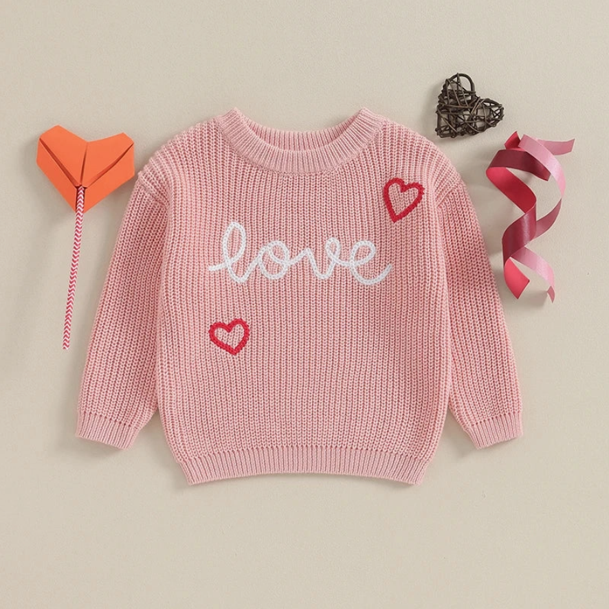Love Heart Embroidery Knit Sweater