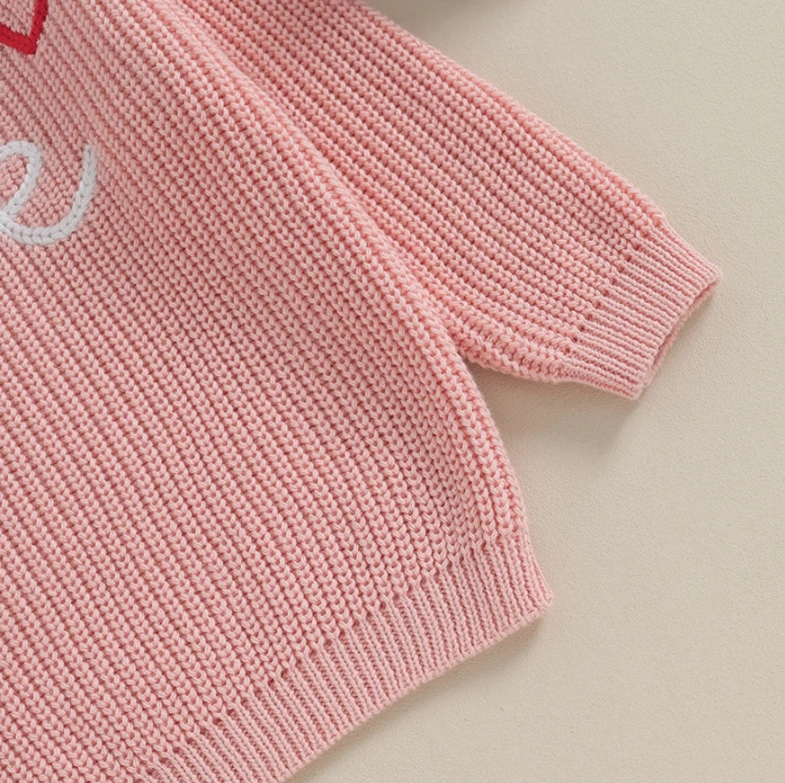 Love Heart Embroidery Knit Sweater