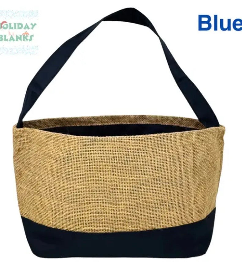 Large Blue Burlap Easter Basket