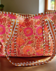 Rue Orange Floral Patterned Tote Bag