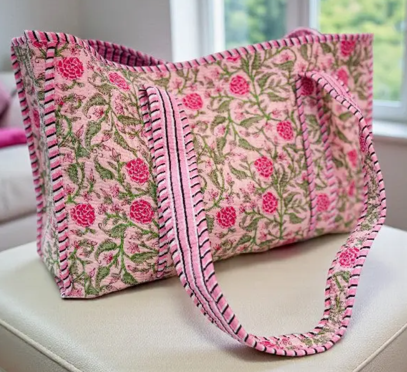 Claire Pink Floral Patterned Tote Bag