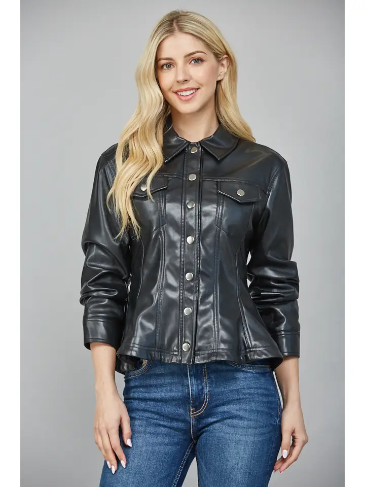 Faux Leather Peplum Jacket