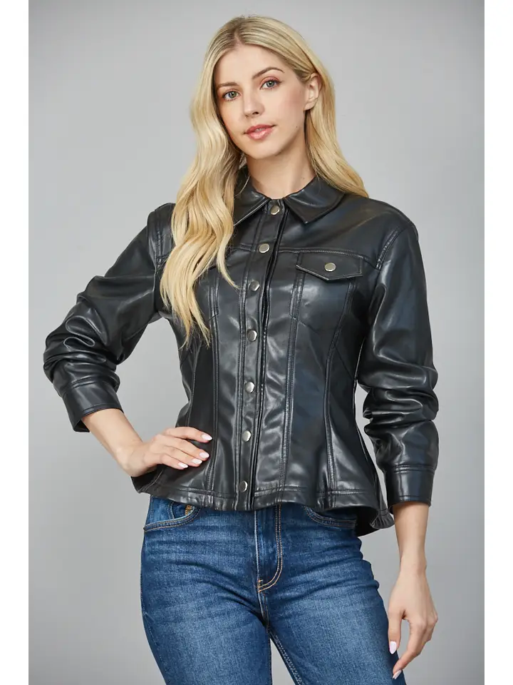 Faux Leather Peplum Jacket