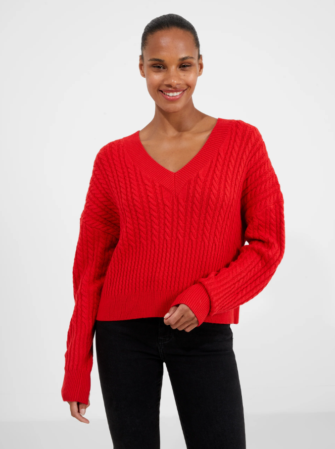 Babysoft Cable Knit V Neck Sweater