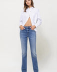 Stretch High Rise Straight Leg Jeans