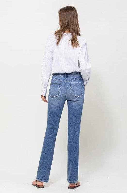 Stretch High Rise Straight Leg Jeans