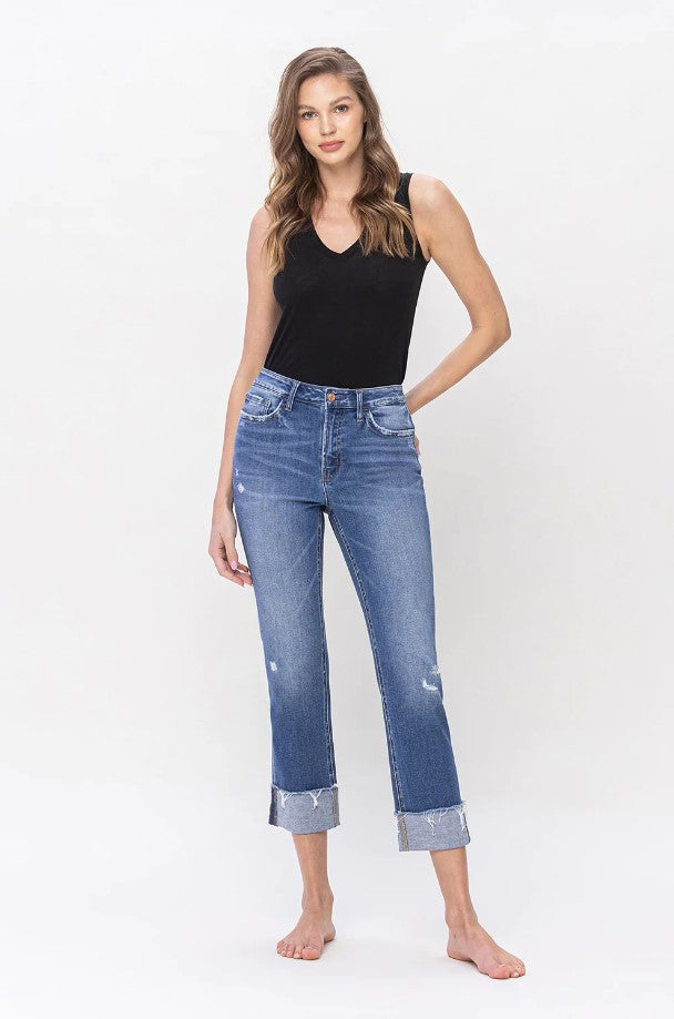 High Rise Regular Straight Jeans w/ Cuff