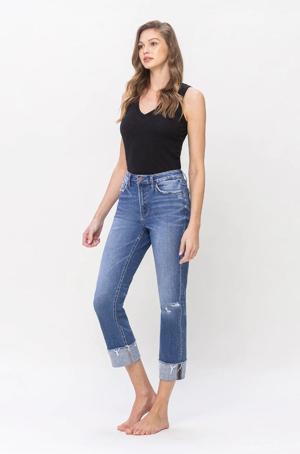 High Rise Regular Straight Jeans w/ Cuff