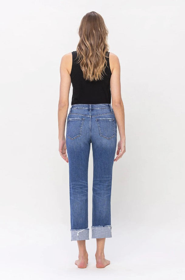 High Rise Regular Straight Jeans w/ Cuff