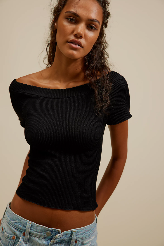 Ribbed Seamless Tee - Black