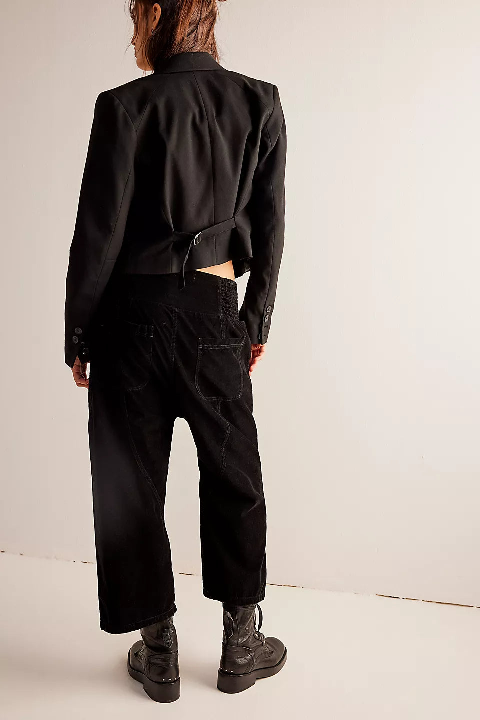 Lunan Crop Harem Cord Jeans - Black