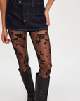 Black Flocked Floral Tights M/L