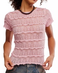 Angelina Lace Tee - Blushing Coral