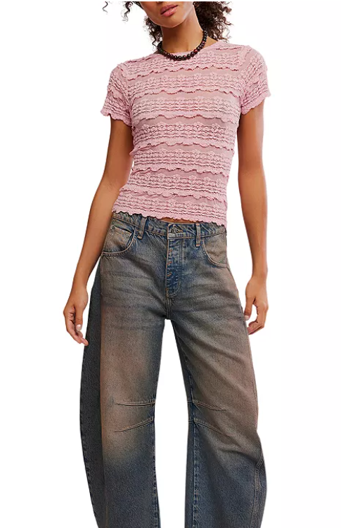 Angelina Lace Tee - Blushing Coral