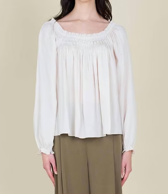 Hand Smocking Detail Satin Top – Attachments & Sage