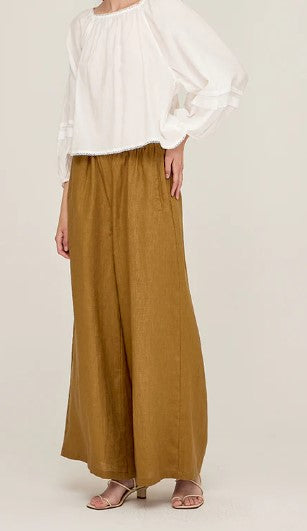 Long Line Linen Pant - Brown Olive