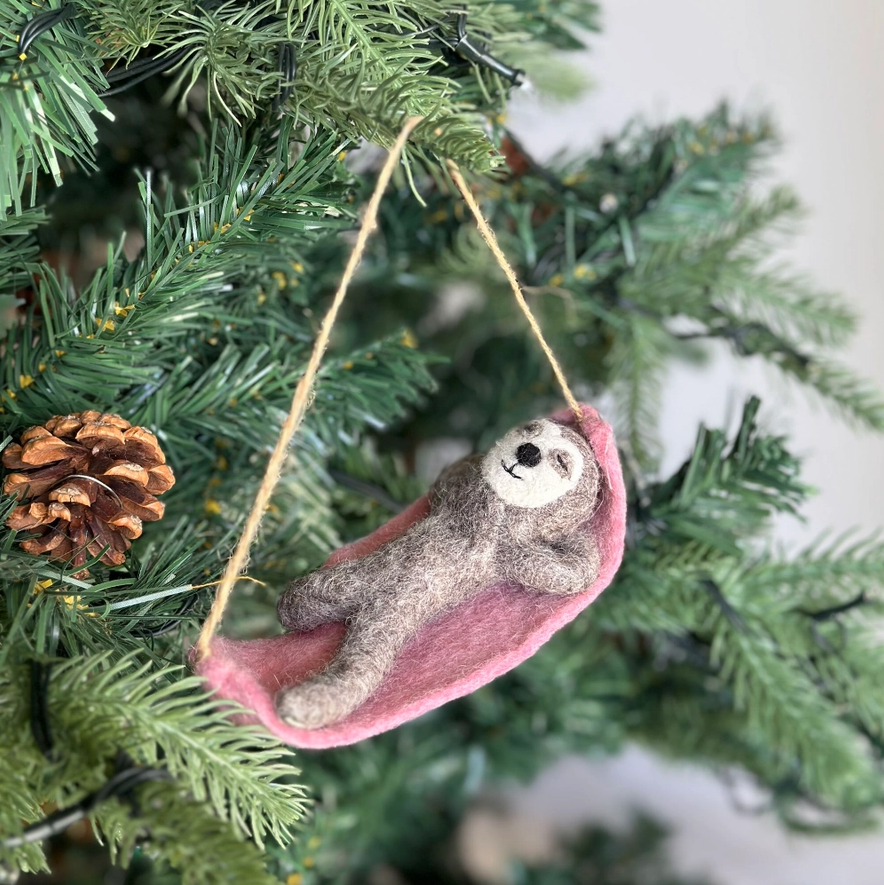 Felt Sloth On Hammock Ornament