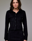 Shrunken Suede Button Up Shirt - Black