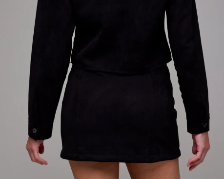 Low Rise Suede Micro Mini Skirt - Black