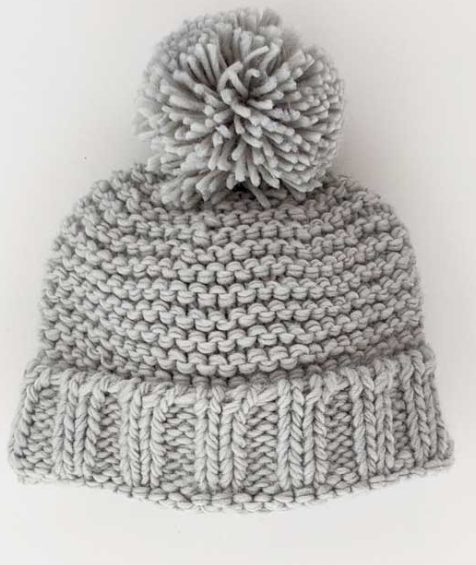 Ice Grey Garter Stitch Beanie Hat