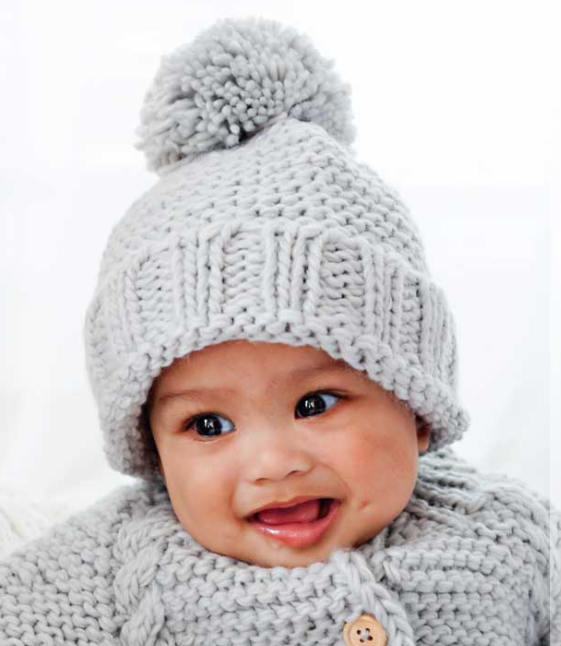 Ice Grey Garter Stitch Beanie Hat