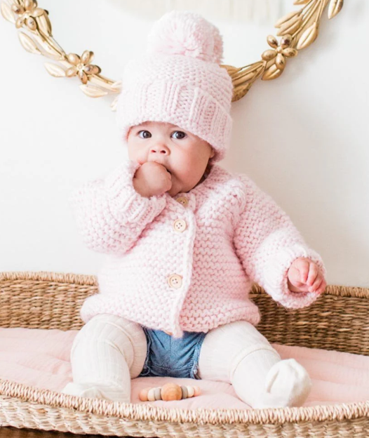 Blush Pink Garter Stitch Beanie Hat
